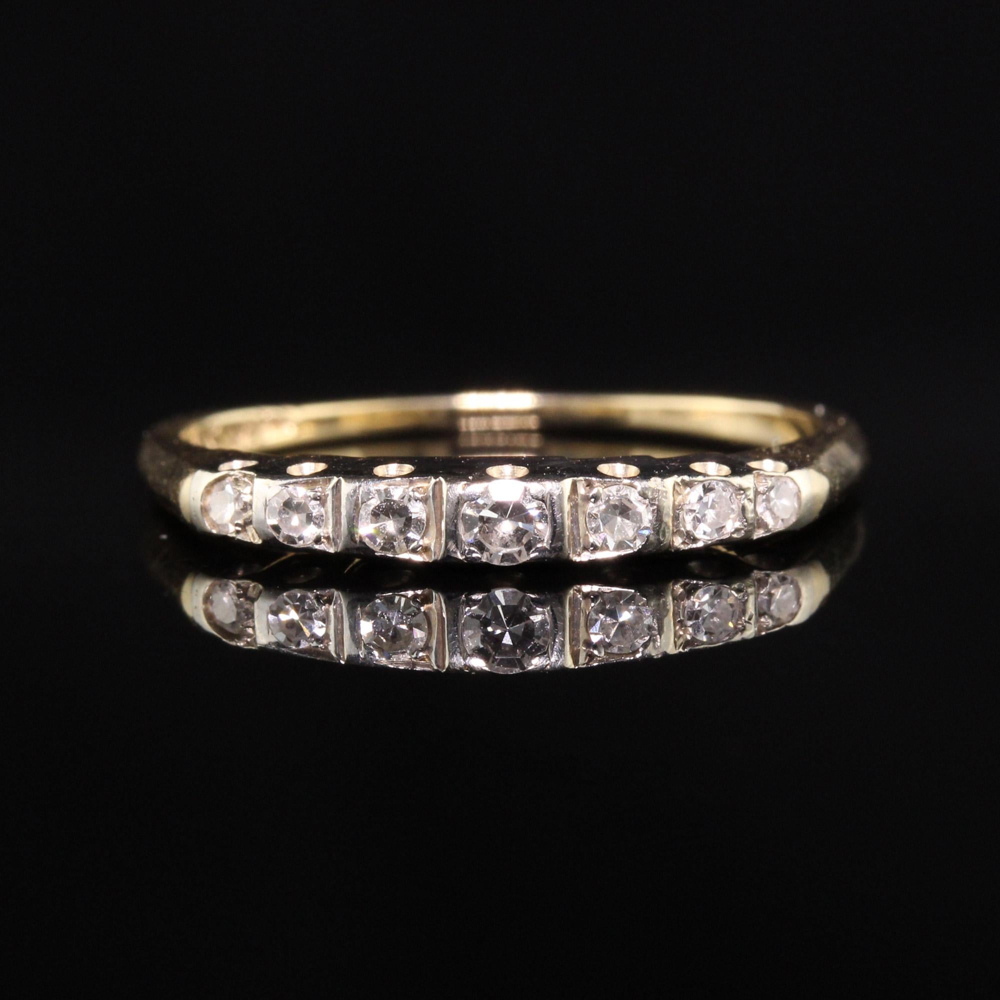 Art Deco Vintage Retro 14 Karat Yellow Gold Single Cut Diamond Wedding Band For Sale