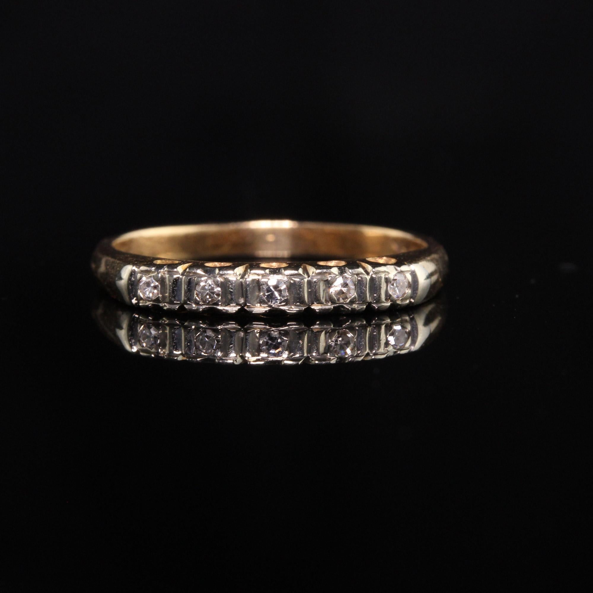 Antique Art Deco 14K Yellow Gold Single Cut Diamond Wedding Band In Good Condition For Sale In Great Neck, NY