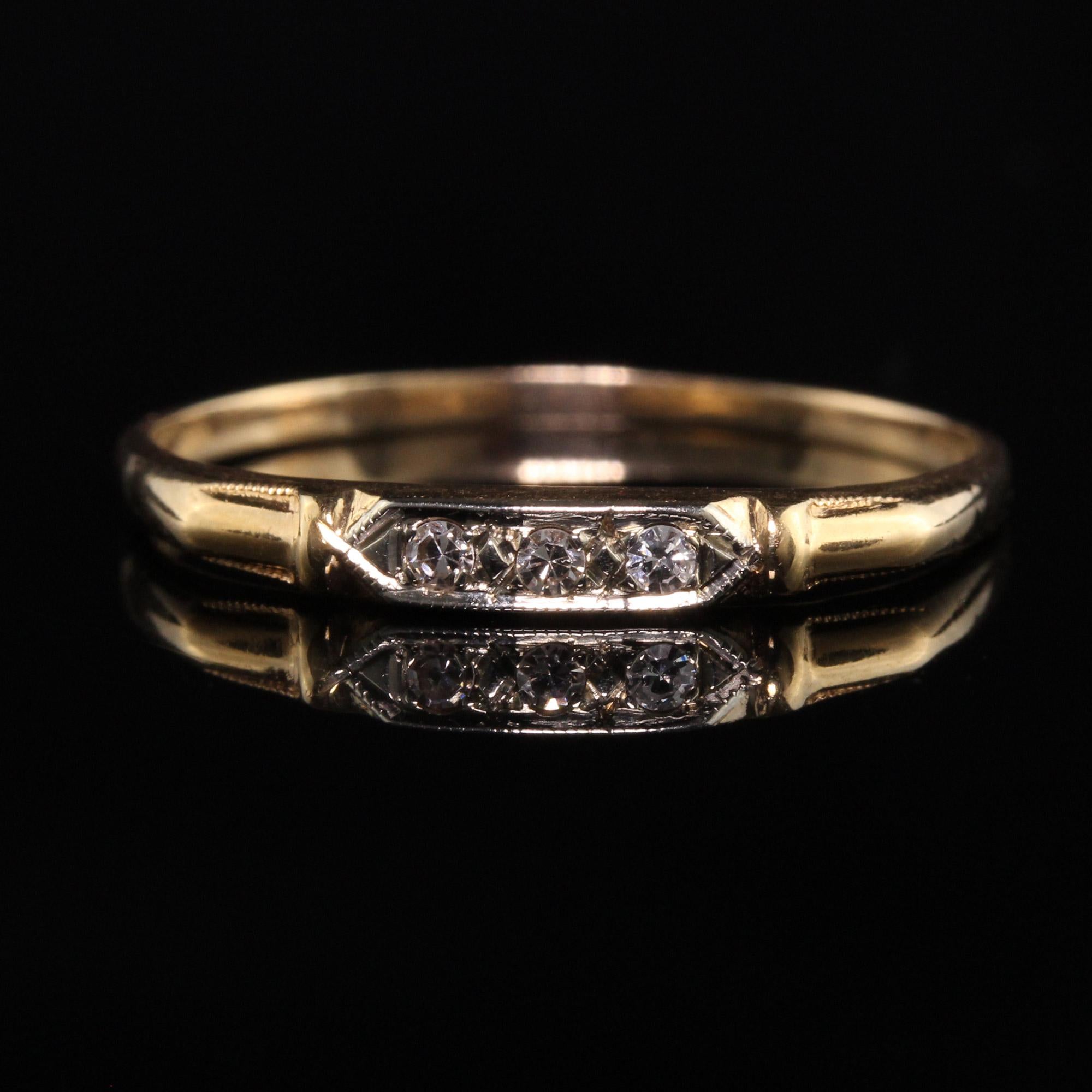Antique Art Deco 14K Yellow Gold Single Cut Diamond Wedding Band In Good Condition In Great Neck, NY