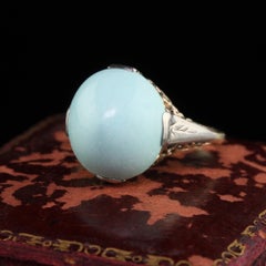 Antique Art Deco 14K Yellow Gold Sugar Loaf Turquoise Engagement Ring