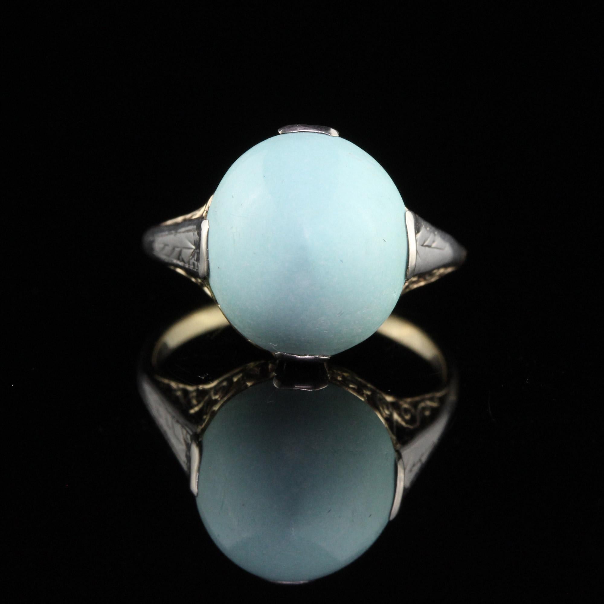 Women's Antique Art Deco 14K Yellow Gold Sugar Loaf Turquoise Engagement Ring
