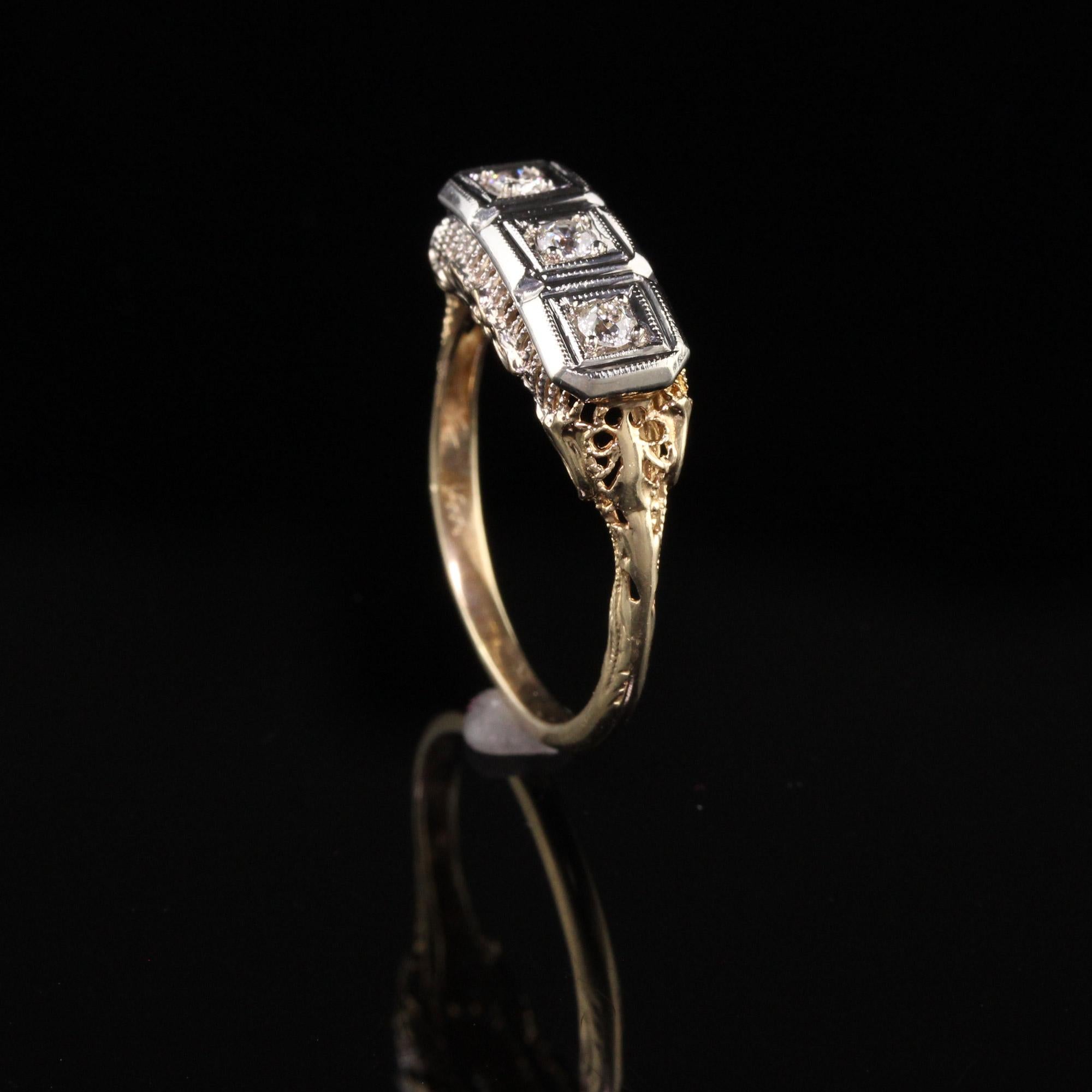 three stone vintage filigree