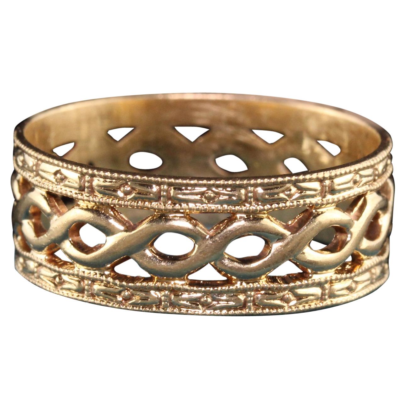 Antique Art Deco 14k Yellow Gold Twist Openwork Band For Sale