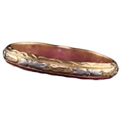 Antique Art Deco 14K Yellow Gold Two Tone Engraved Wedding Band
