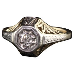 Antique Art Deco 14K Yellow Gold Two Tone Old European Diamond Engagement Ring