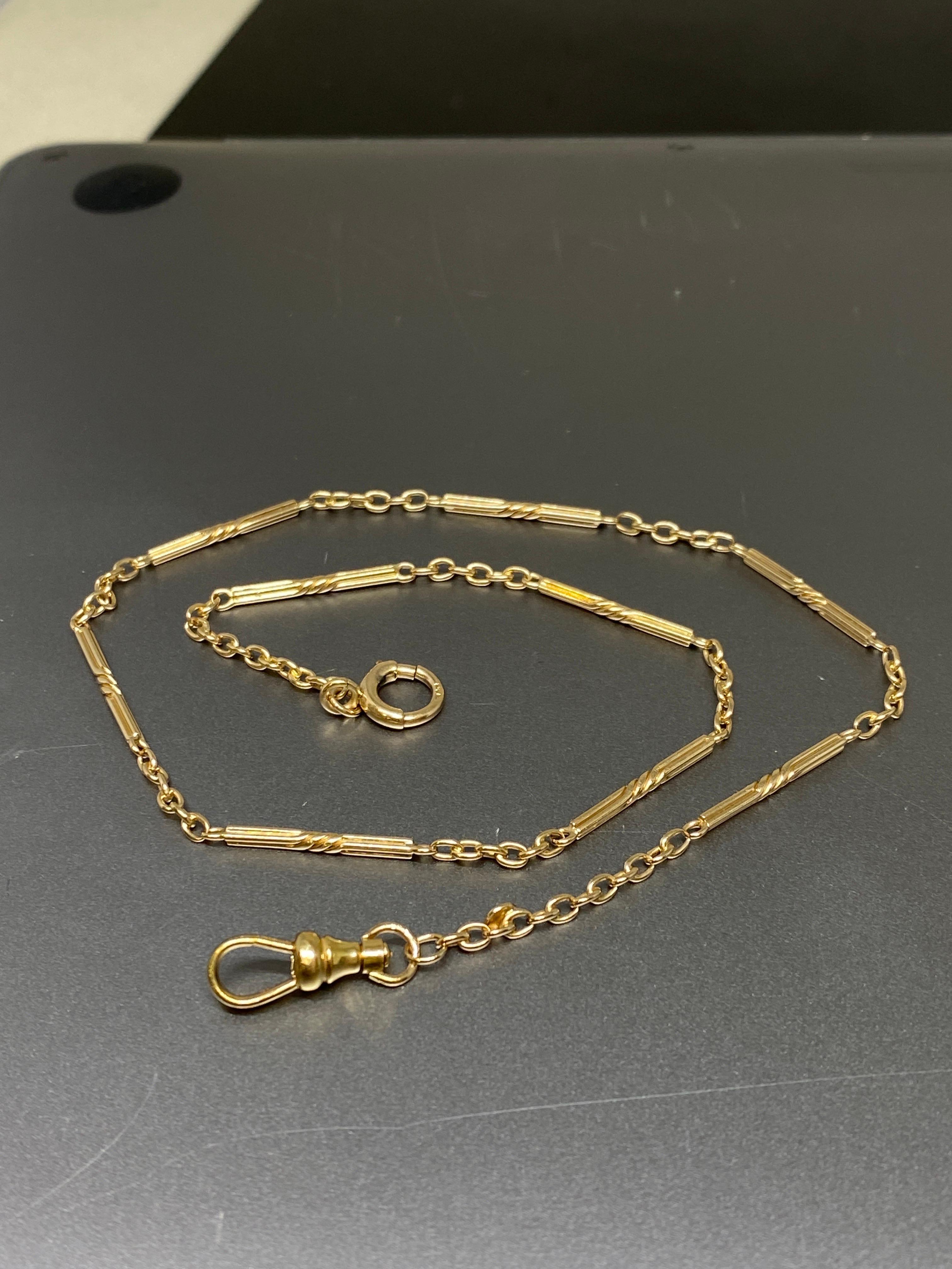 Antique Art Deco 14k Yellow Gold Watch Fob Chain Necklace Bracelet In Good Condition In Bernardsville, NJ