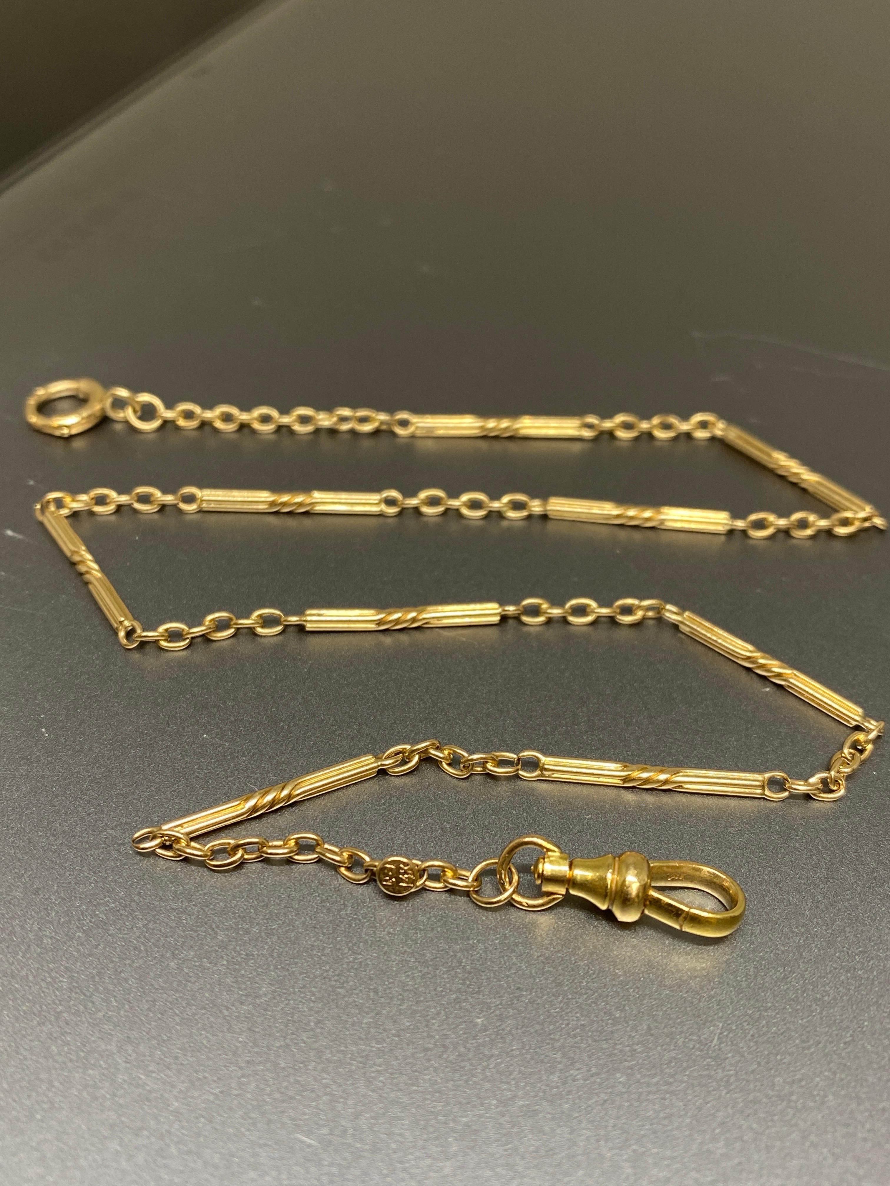 Antique Art Deco 14k Yellow Gold Watch Fob Chain Necklace Bracelet 5