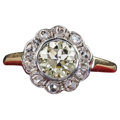 Antique Art Deco 14K Yellow Gold Yellow Old Euro Diamond Engagement Ring - GIA