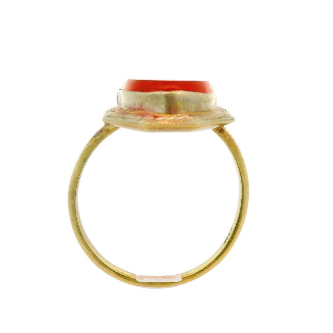 Antique Art Deco 14k Yellow & White Gold Oval Carnelian Platter Cocktail Ring In Excellent Condition For Sale In Montclair, NJ