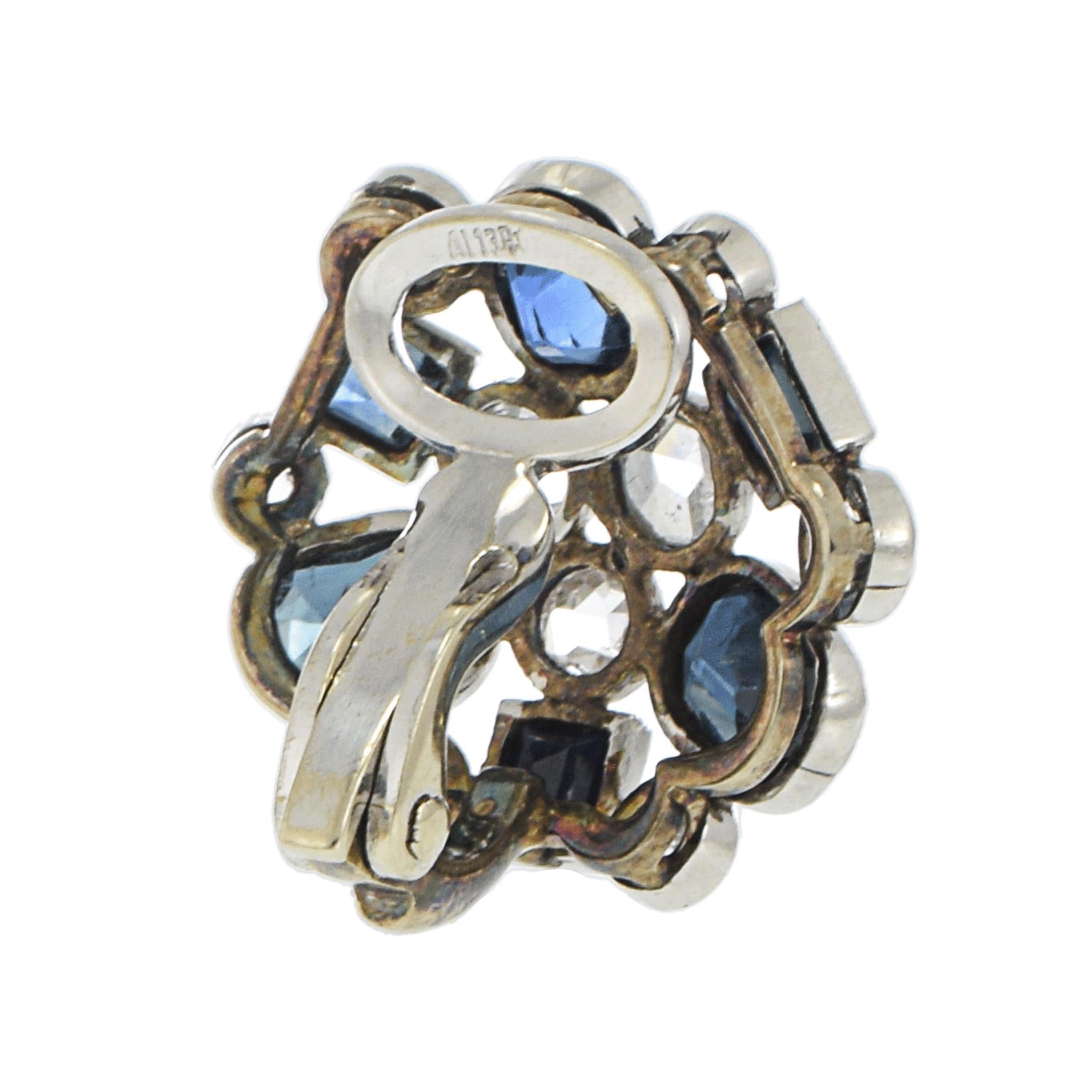 Art déco Boucles d'oreilles disques saphir et diamant en or blanc 14KT antique Art Deco en vente