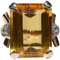 Antique Art Deco 15 Carat Citrine Diamond 18 Karat Gold Cocktail Ring