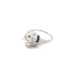 Antique Art Deco 1.50 Carat Diamond and Sapphire Platinum Filigree Ring
