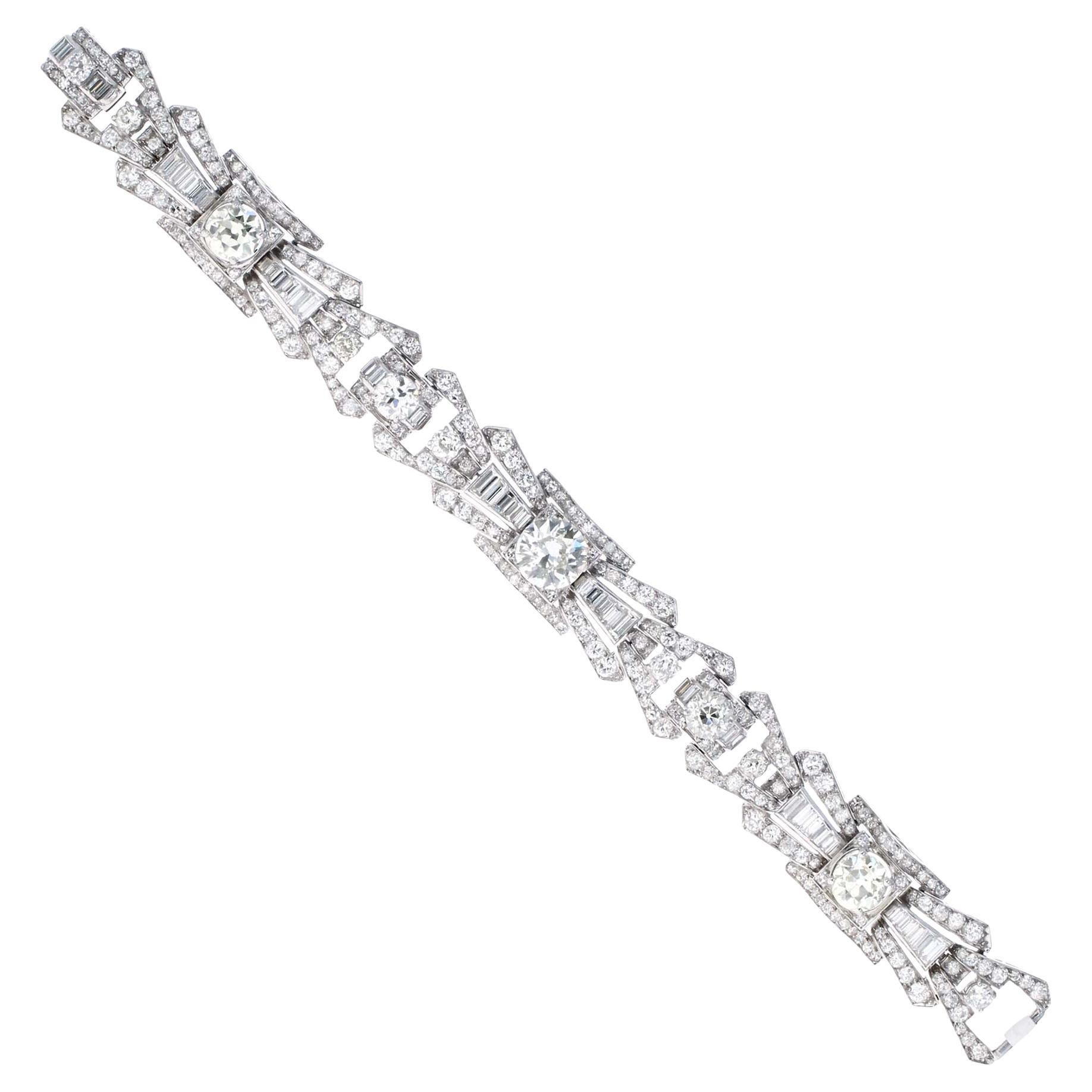Bracelet antique en platine avec diamants de 15,00 carats de l'Arte Antiques