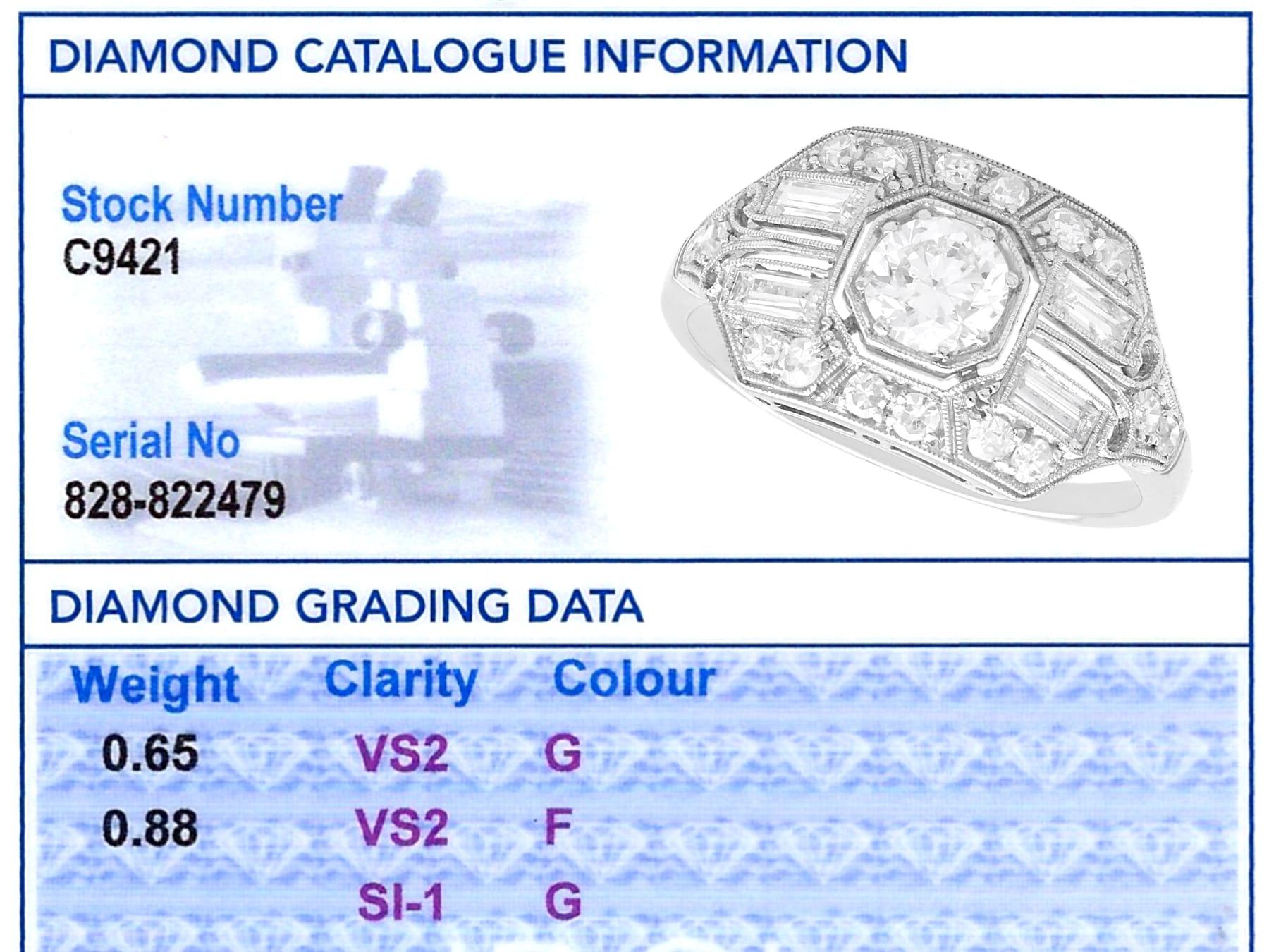 Bague ancienne Art Déco 1,53 carat diamant et or blanc 18k Circa 1920 en vente 4