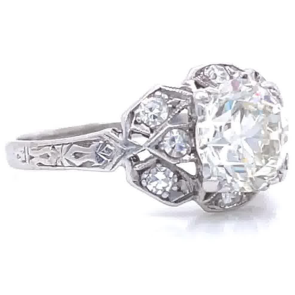 Women's Antique Art Deco 1.55 Old European Cut Diamond Platinum Engagement Ring