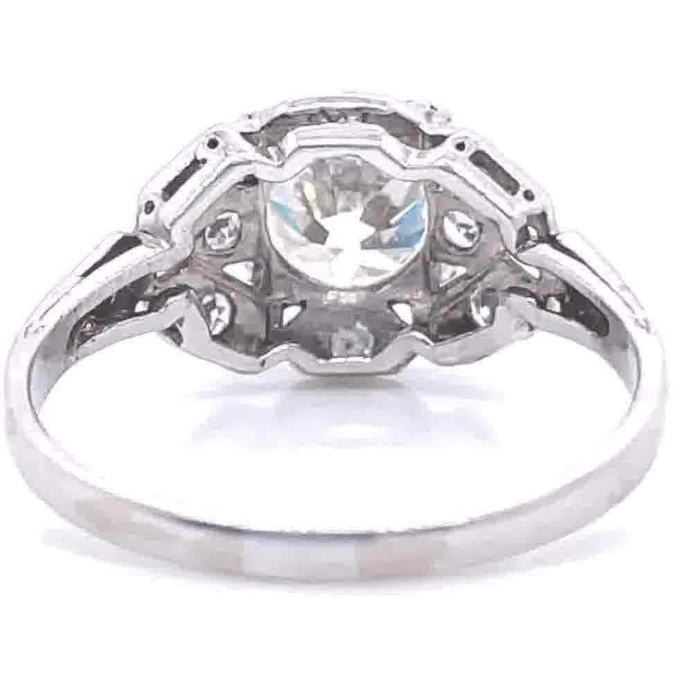 Antique Art Deco 1.55 Old European Cut Diamond Platinum Engagement Ring 1