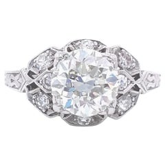Antique Art Deco 1.55 Old European Cut Diamond Platinum Engagement Ring
