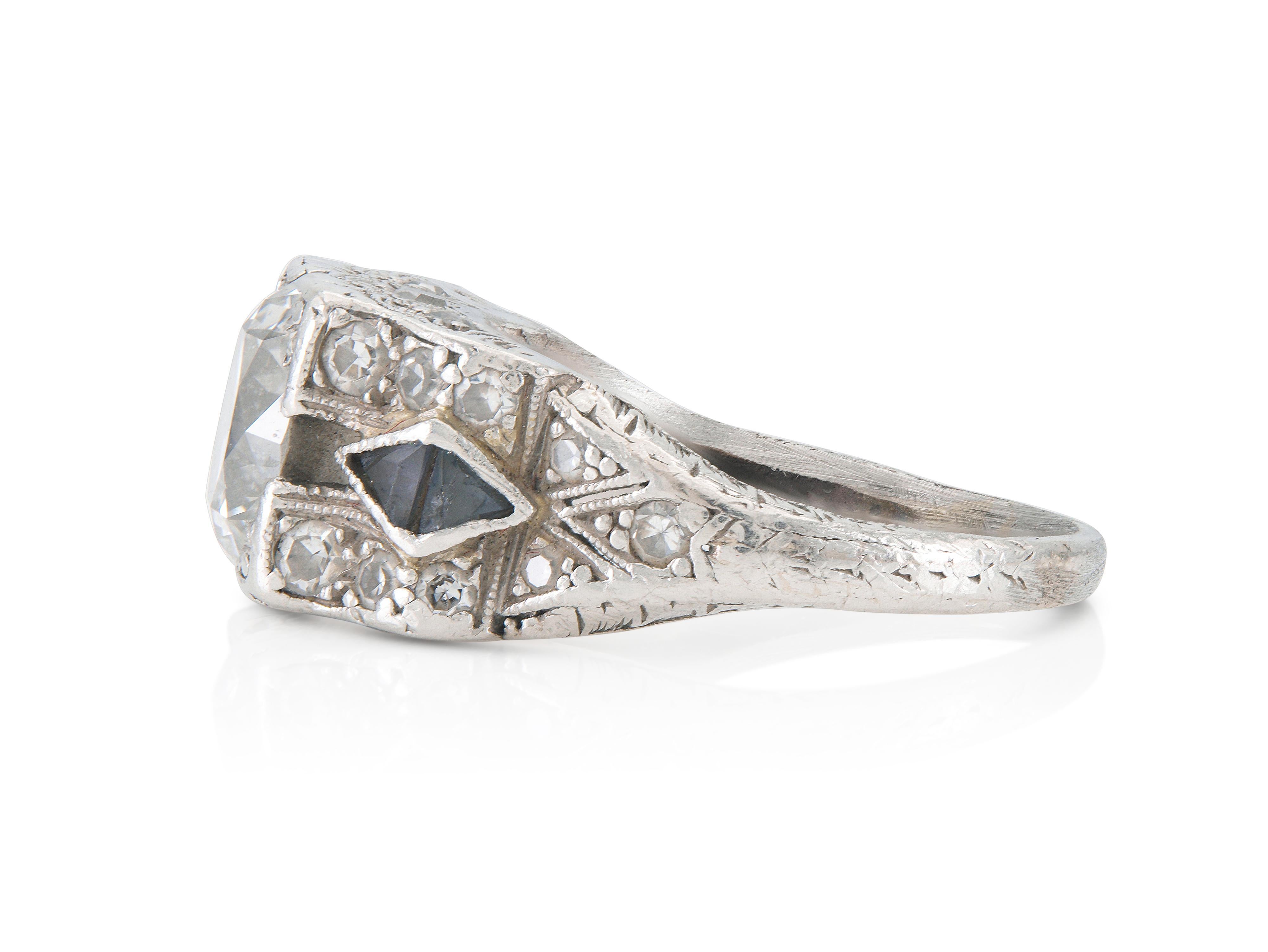 Art déco Bague de fiançailles ancienne Art Deco 1,62 carat Old European Cut Diamond en vente