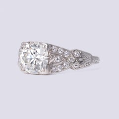 Antiker Art Deco 1,64 Karat alt europäisch geschliffener Diamant Platin Verlobungsring