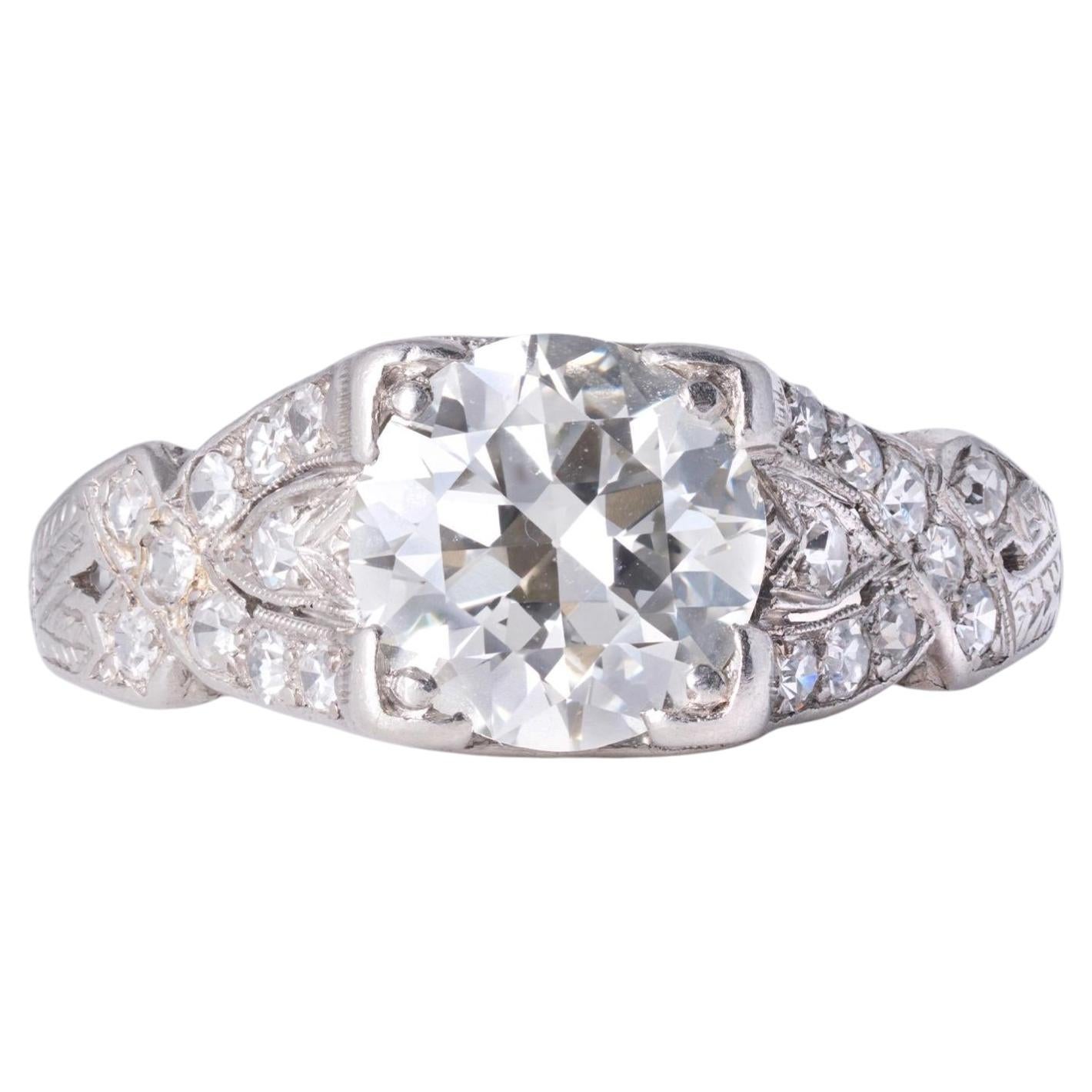 Antique Art Deco 1.64 Carat Old European Cut Diamond Platinum Engagement Ring