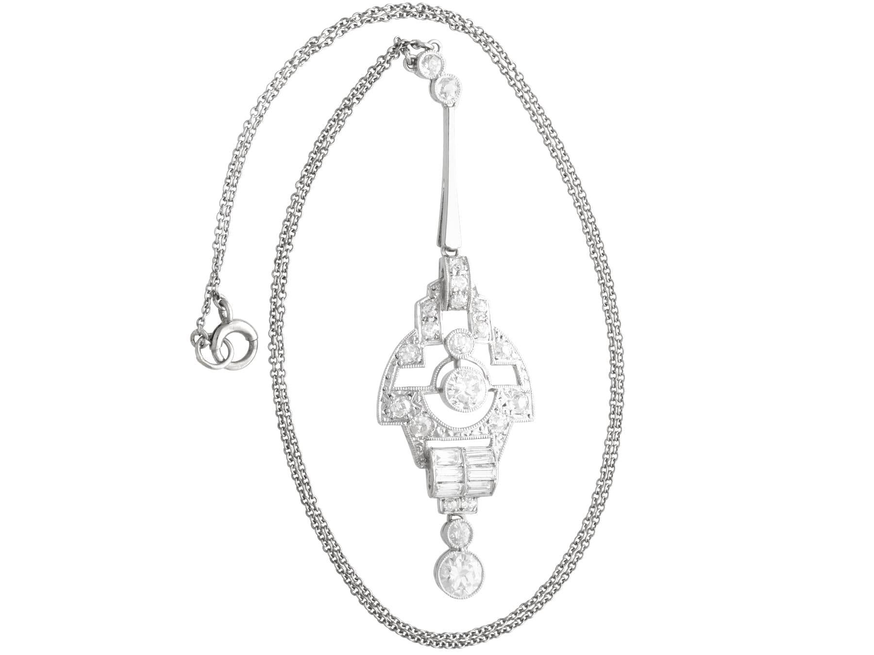 Antique Art Deco 1.67 Carat Diamond and 18k White Gold Pendant Circa 1935 In Excellent Condition For Sale In Jesmond, Newcastle Upon Tyne