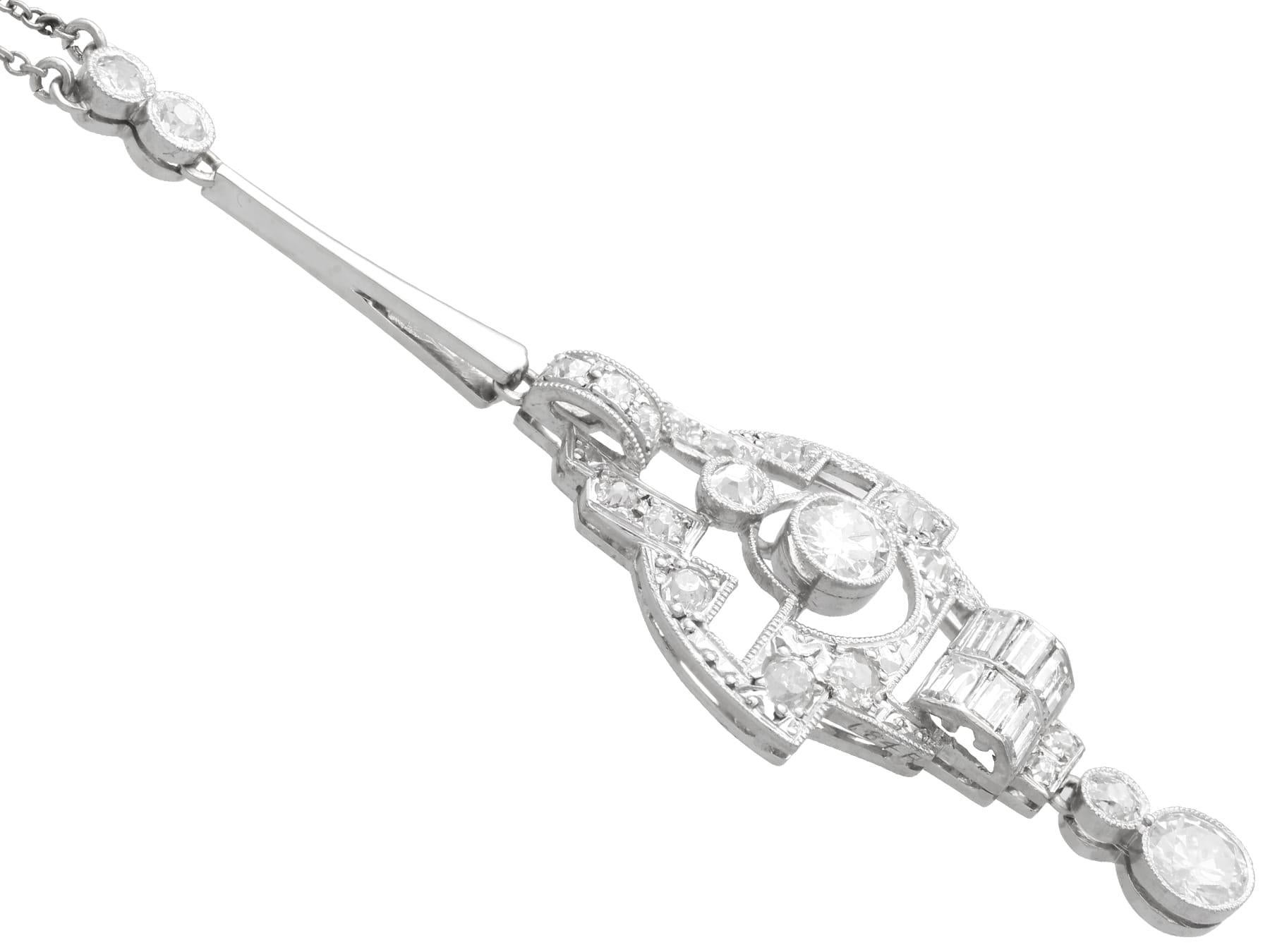 Women's or Men's Antique Art Deco 1.67 Carat Diamond and 18k White Gold Pendant Circa 1935 For Sale