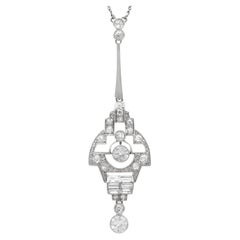 Antique Art Deco 1.67 Carat Diamond and 18k White Gold Pendant Circa 1935
