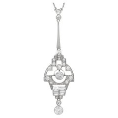Antique Art Deco 1.67 Carat Diamond and 18k White Gold Pendant Circa 1935