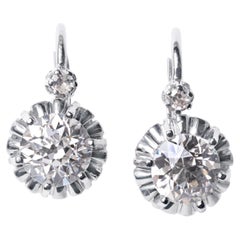 Pendientes Antiguos Art Decó de Platino con Diamantes Europeos Antiguos de 1,67 Quilates