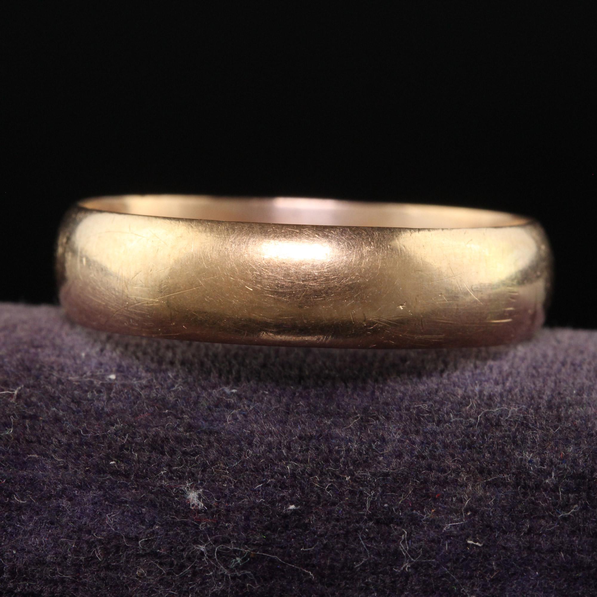 Beautiful Antique Art Deco 16K Rose Gold Wide Wedding Band - Size 13 1/2. This beautiful classic wedding band is crafted 16k rose gold. This classic wedding band has hallmarks inside the band and is believed to be of Russian origin. The ring is in