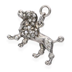 Antique Art Deco 16k White Gold Rose Cut Diamond Poodle Charm