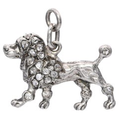 Antique Art Deco 16k White Gold Rose Cut Diamond Poodle Charm