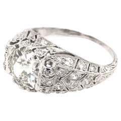 Antique Art Deco 1.70 Carat Diamond Platinum Filigree Ring