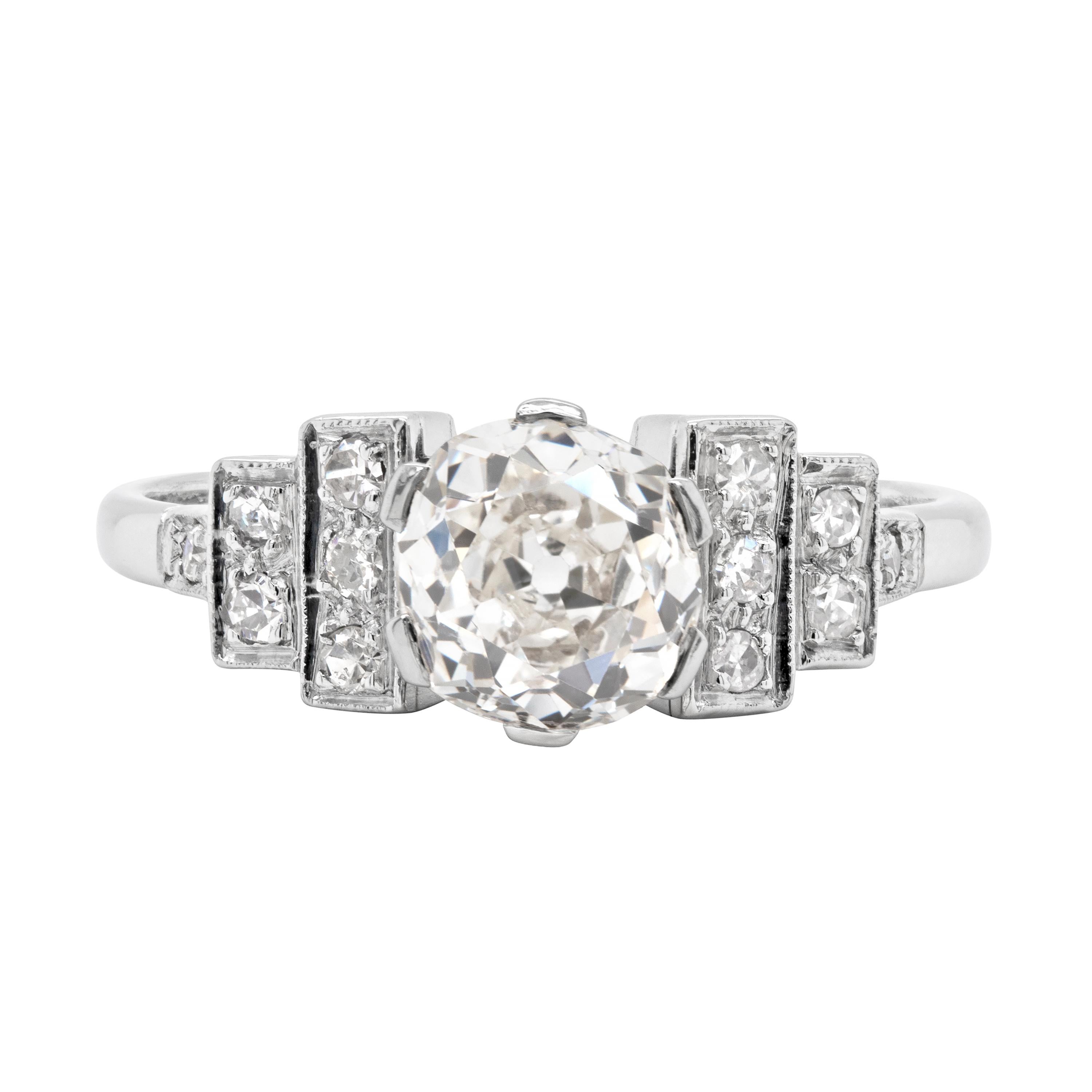 Antique Art Deco 1.75ct Old Cut Diamond Platinum Engagement Ring, Circa 1920's 