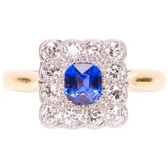 Antique, Art Deco, 18 Carat Gold, Sapphire and Diamond Engagement Ring Antique, Art Deco, 18 Carat Gold, Sapphire and Diamond Engagement Ring