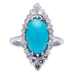 art deco turquoise ring Antique, Art Deco, 18 Carat Gold, Turquoise and Diamond Marquise Cluster Ring