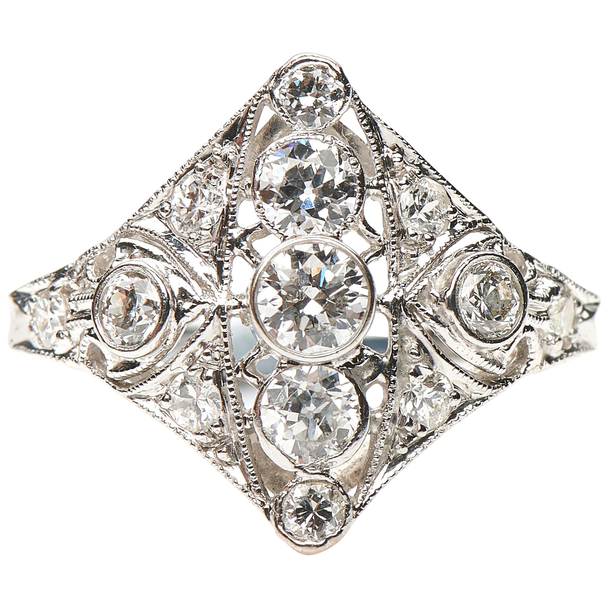 Antique Art Deco, 18 Carat White Gold, Diamond Engagement Ring