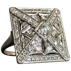 Vintage, Art Deco Style, 18 Carat White Gold, Huge Diamond Ring