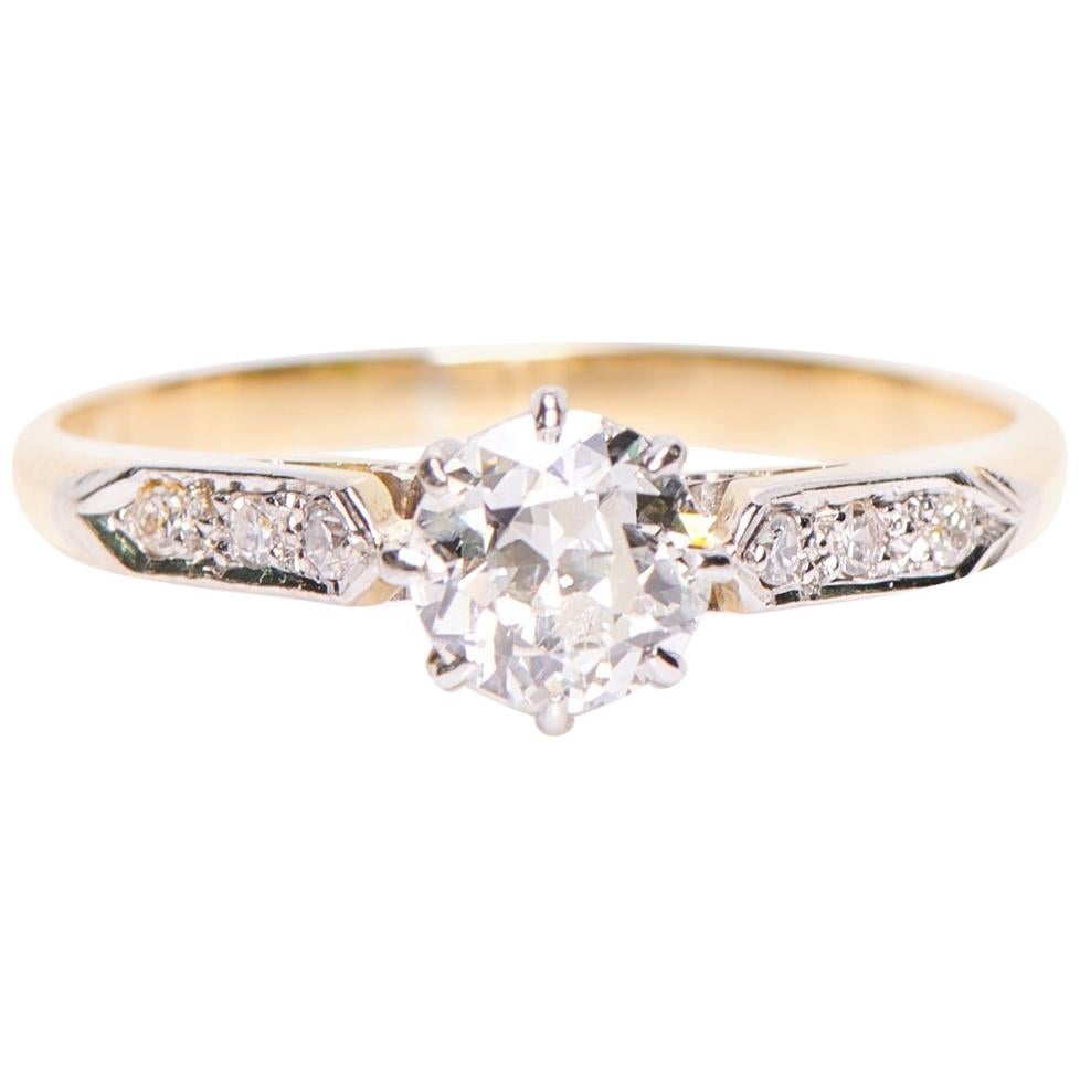 Antique, Art Deco, 18 Carat Yellow Gold and Platinum, Diamond Engagement Ring