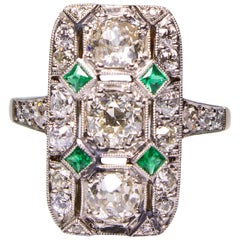 Antique Art Deco 18 Karat Gold 2.27 Carat Diamond and Emerald Ring