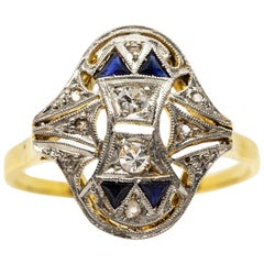 Retro Art Deco 18 Karat Gold and Platinum Diamonds and Sapphires Ring