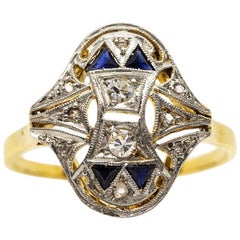 Antique Art Deco 18 Karat Gold and Platinum Diamonds and Sapphires Ring