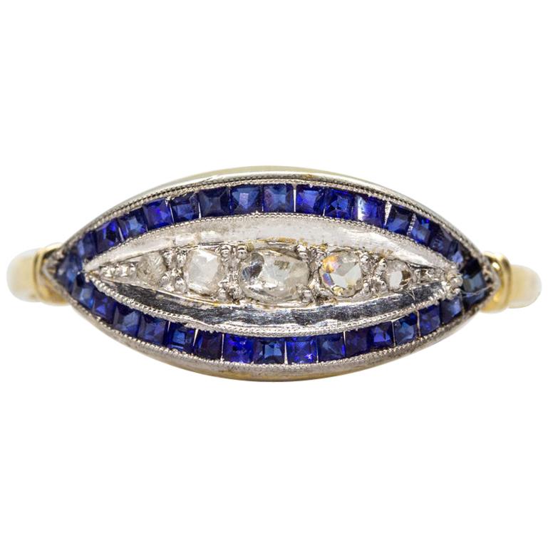 Antique Art Deco 18 Karat Gold and Platinum Diamonds and Sapphires Ring