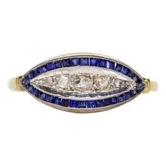 Antique Art Deco 18 Karat Gold and Platinum Diamonds and Sapphires Ring
