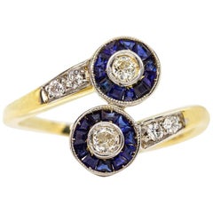 Vintage Art Deco 18 Karat Gold and Platinum Double Halo Ring