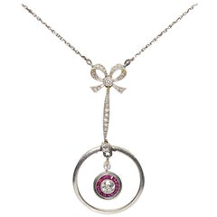 Antique Art Deco 18 Karat Gold Diamond and Ruby Necklace