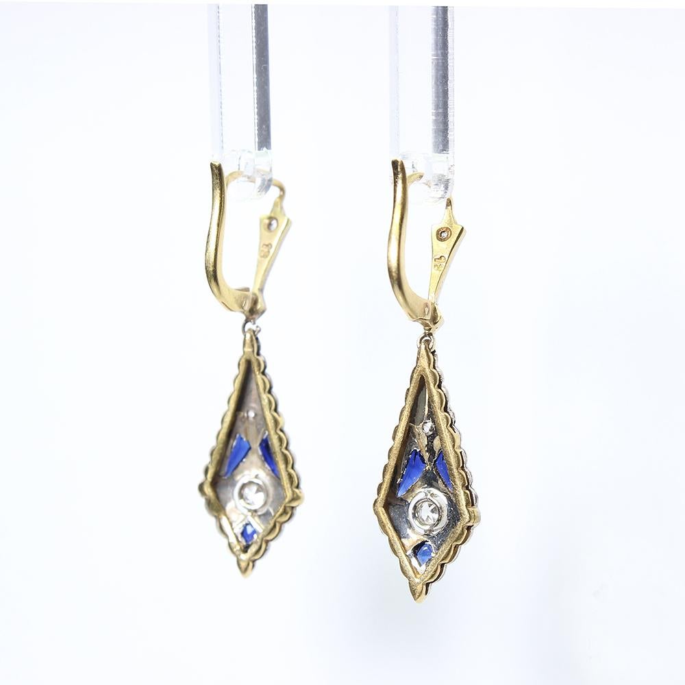 Antique Art Deco 18 Karat Gold Diamond and Sapphire Earrings In Excellent Condition In Miami, FL