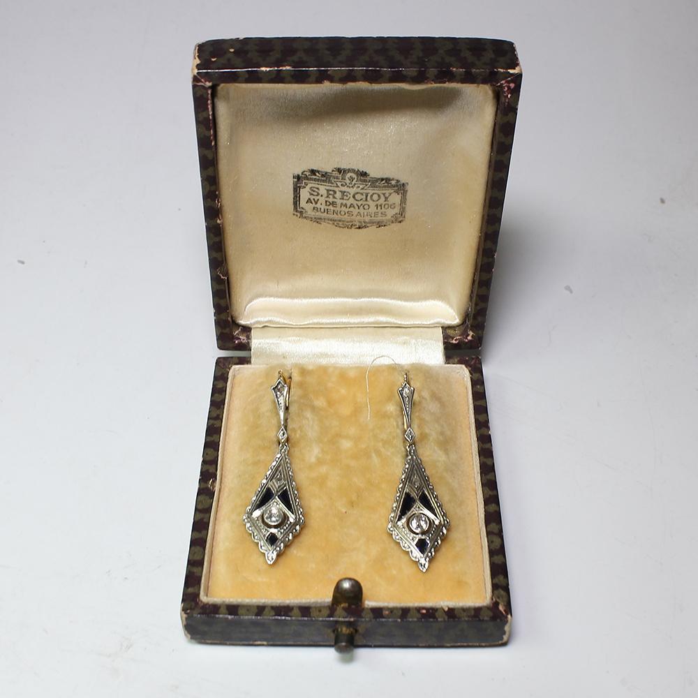 Antique Art Deco 18 Karat Gold Diamond and Sapphire Earrings 1