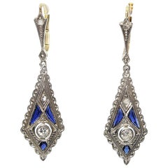 Antique Art Deco 18 Karat Gold Diamond and Sapphire Earrings