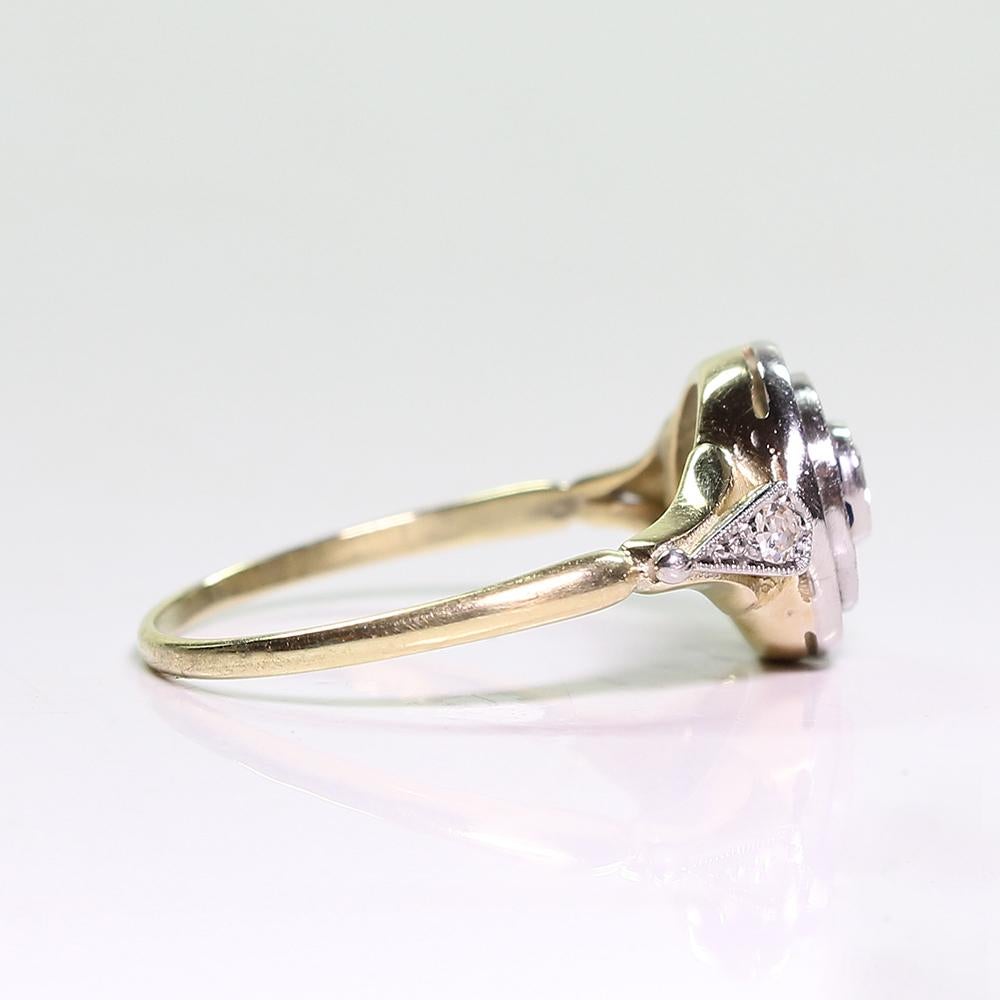 Old Mine Cut Antique Art Deco 18 Karat Gold Diamond and Sapphire Ring